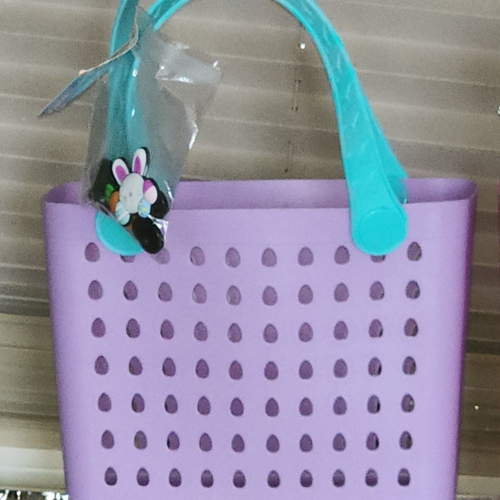 VIRAL Purple Mini Easter Basket Bag Tote With Charms